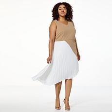 Nina Leonard Sleeveless Dress with Pleated Detail