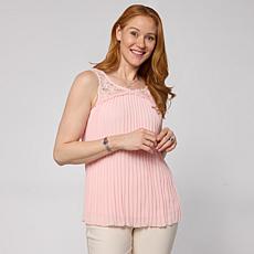 Nina Leonard Sleeveless Pleated Chiffon Top