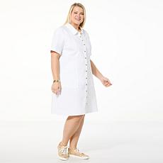 Nina Leonard Stretch Denim Fit-and-Flare Shirtdress