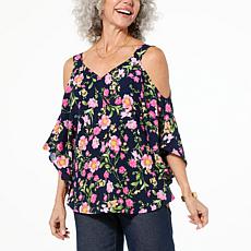 Nina Leonard Sweetheart Neckline Cold Shoulder Top