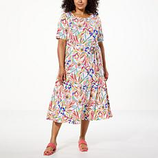 Nina Leonard Sylvia Printed Elbow Sleeve Midi Dress 