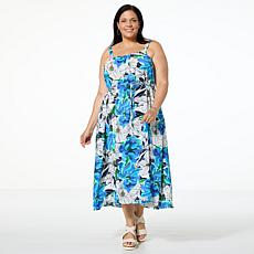 Nina Leonard Textured Wave Midi Dress with Adjustable Straps