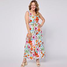 Nina Leonard Tiered V-Neck Dress