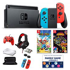 Nintendo Switch in Neon with 2 Games, Accessories and Voucher