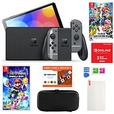 Nintendo Switch OLED Super Smash and Mario+Rabbids Console Bundle