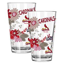 Official MLB Flower-Design & Logo 16 oz. Pint Glass 2pk - Cardinals