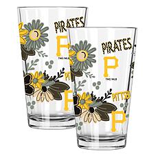 Official MLB Flower-Design & Logo 16 oz. Pint Glass 2pk - Pirates