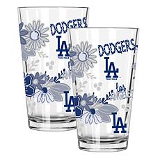 Official MLB Flower-Design & Logo 16 oz. Pint Glass 2pk - LA Dodgers