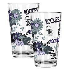 Official MLB Flower-Design & Logo 16oz Pint Glass 2pk-Colorado Rockies