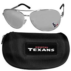 Officially Licensed NFL Team Aviator Sunglasses & Carry Case - Texans