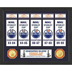 Oilers Five Stanley Cup Championships Commemorative Banner & Coins