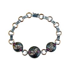 Ottoman Silver Gemstone Hammered Triple Round Station Bracelet