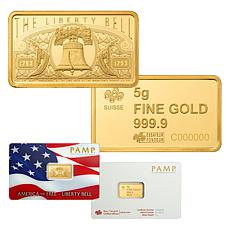 PAMP Suisse LE 2500 America the Free Liberty Bell 5g Gold Bar