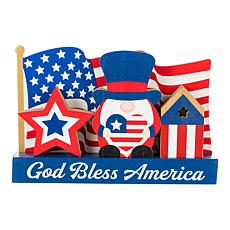 Patriotic Table Decor 11.75"L with Wooden Flag and Accents