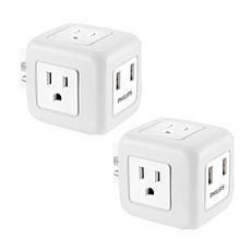 Philips Cube 3 AC, 2 USB Outlets w/Surge Protection 2-pack