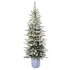 Puleo International 7.5' Lit Potted Flocked Artificial Christmas Tree