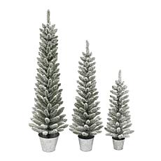 Puleo International Potted Flocked Pencil Trees in Pot 3pc Set