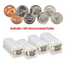 Random BU Penny, Nickel, Dime and Quarter 4-Roll 180-Coin Set