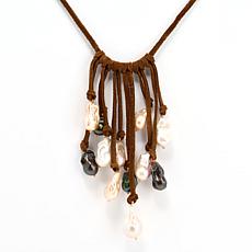 Rarities Baroque Pearl Suede Waterfall Bolo Necklace