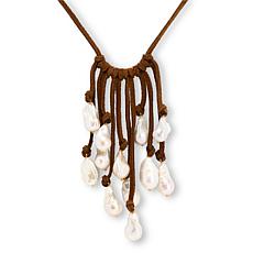 Rarities Baroque Pearl Suede Waterfall Bolo Necklace