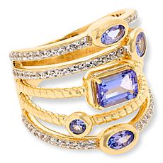 Rarities Gold-Plated Tanzanite and White Zircon Multi-Row Ring