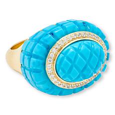 Rarities Gold-Plated Turquoise-Color Howlite and Zircon Statement Ring