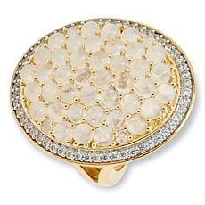 Rarities Rainbow Moonstone and White Zircon Oval Cluster Ring