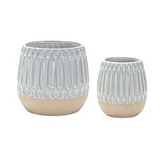 Ribbed Porcelain Vases with Two Tone Design - 2-piece Set