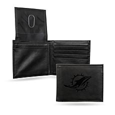 Rico Dolphins Laser-Engraved Black Billfold Wallet