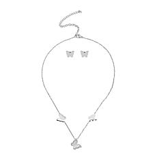 Stately Steel Butterfly Necklace and Earrings Set