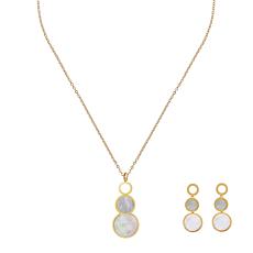 Stately Steel Marble Stacked Circles Pendant-Necklace and Earring Set