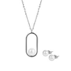 Stately Steel Pearls Pearl Necklace and Stud Earrings Set