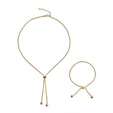 Stately Steel Stainless Steel Beaded Lariat Necklace and Bracelet Set