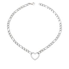 Stately Steel Stainless Steel Figaro Chain Heart Necklace