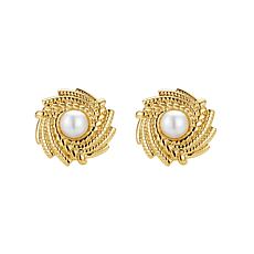 Stately Steel Stainless Steel Simulated Pearl Stud Earrings