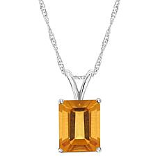 Sterling Silver 10x8mm Emerald-Cut Gemstone Pendant with Chain