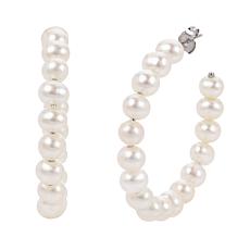 Sterling Silver 5.5-6mm Cultured Freshwater Pearl Hoop Earrings