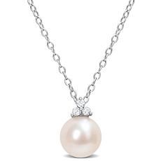 Sterling Silver 8-8.5mm Pearl and Diamond Accent Pendant with Chain