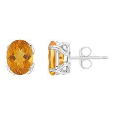 Sterling Silver 8x6mm Oval-Cut Gemstone Stud Earrings