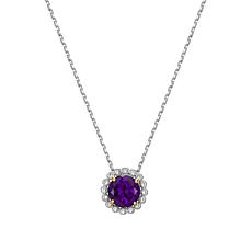 Sterling Silver Amethyst and Created White Sapphire Halo Necklace