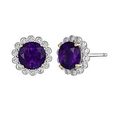 Sterling Silver Amethyst and Created White Sapphire Halo Stud Earrings