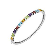 Sterling Silver Diamond and Gemstone Rainbow Bangle Bracelet