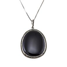 Sterling Silver Oval Black Onyx and Marcasite Pendant with 18" Chain