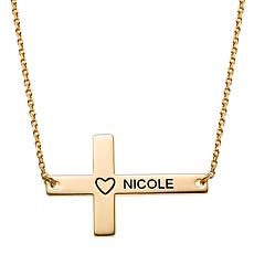 Sterling Silver Personalized Name Sideways Cross with Heart Necklace