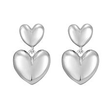 Sterling Silver Puff Heart Earring with Push Back Clasp - 1 3/4"
