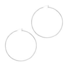 Sterling Silver Rhodium Finish Round Tube Round Hoop Earring