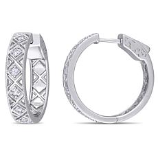 Sterling Silver White Sapphire Textured Hoop Earrings