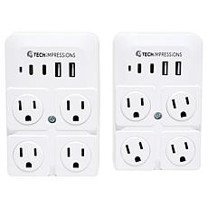 Tech Impressions 2-pack 4-Outlet, USB-C, 2 USB-A Surge Protectors