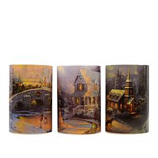 Thomas Kinkade 6" Flameless Glass Candles - 3 pack