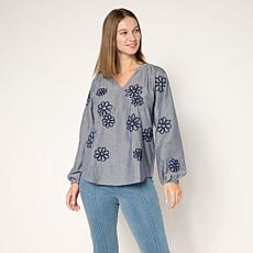 Tower Hill by Christie Brinkley Floral Applique Long Sleeve Top